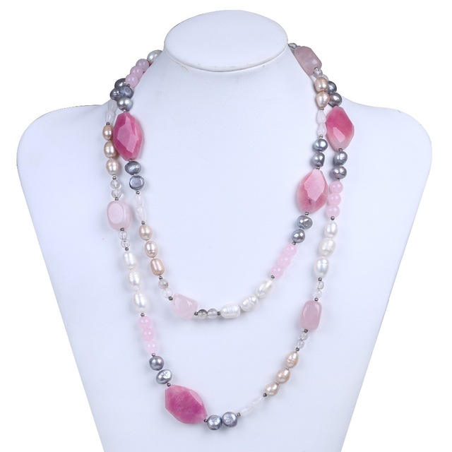 Bohemia Multi Color Real Pearl With Pink Soapstone Crystal Choker ...