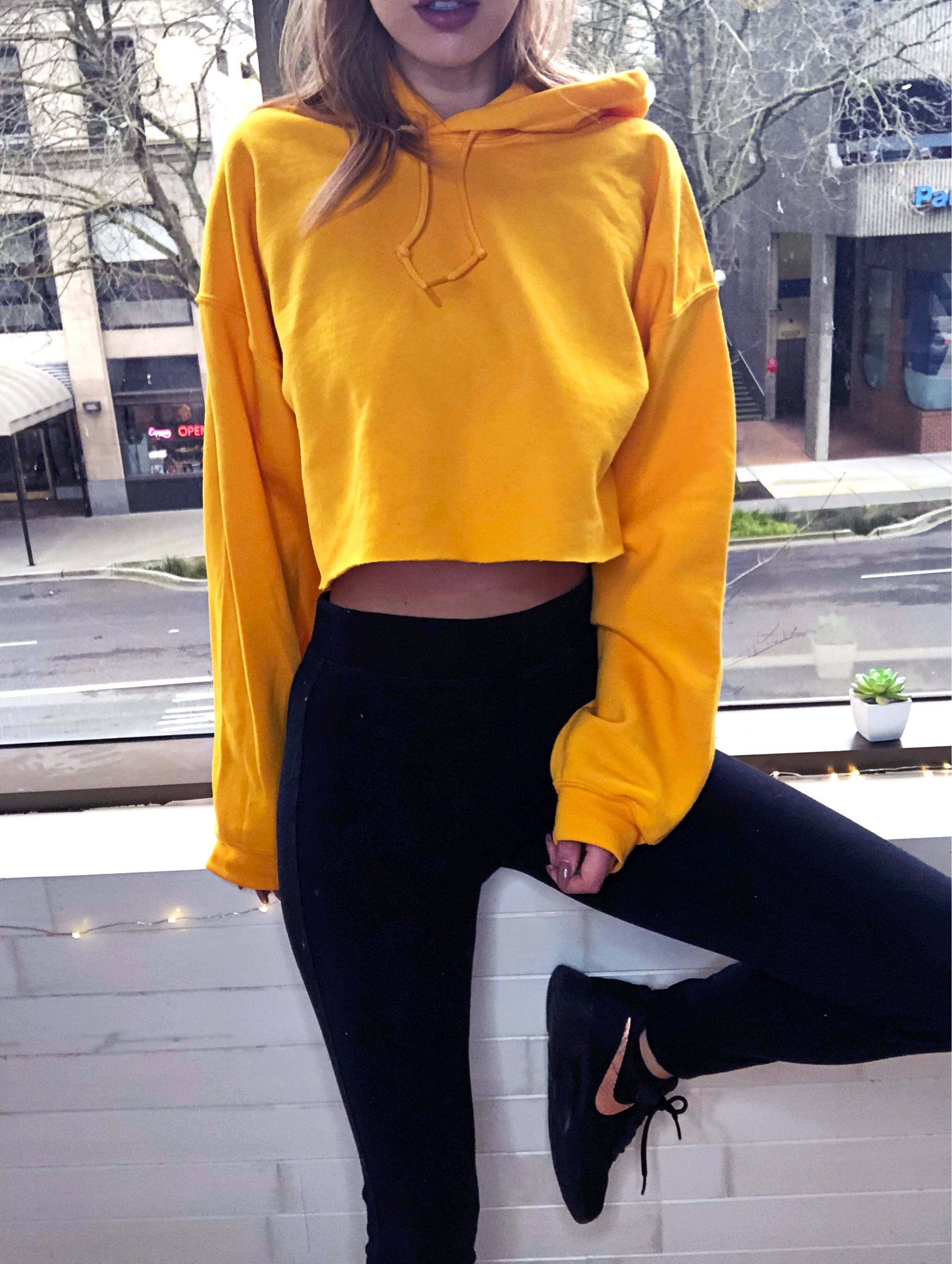 yellow cropped hoodie